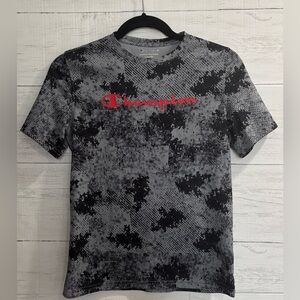Champion Boys Tie Dye Graphic T-Shirt Size L (14/16) Gray Black Logo